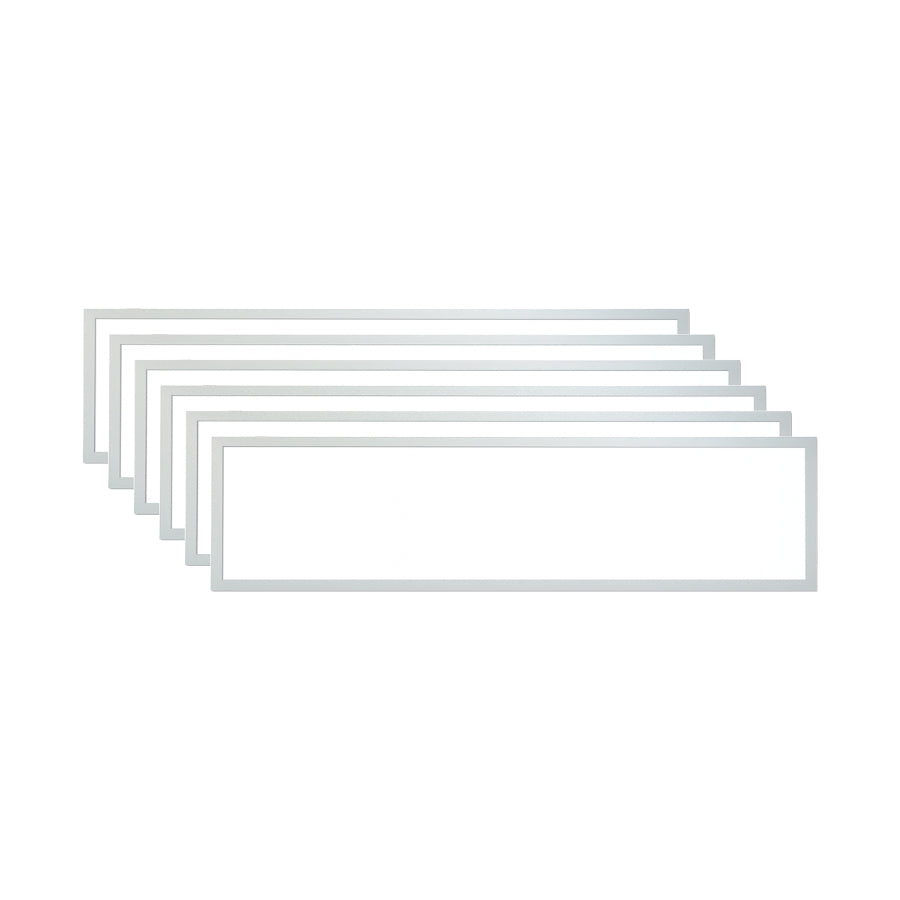 Set of six 1x4 led flat panel light for drop ceiling on a white background