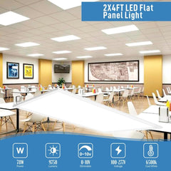 2x4 FT LED Flat Panel Light, 78W High Brightness, 9750 Lumens, 6500K Cool White, Dimmable 0-10V, Recessed Drop Ceiling Fixture, Lay-in for Office, Shop, Commercial, Warehouse, 120-277V, ETL Certified