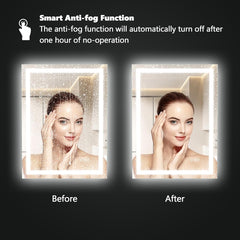 LED Bathroom Mirror Lights 32x36 Inch Front & Backlit Lights Vanity Mirror, Wall Mounted Anti-Fog Dimmable LED Makeup Mirror, IP54 3K-6K Warm/Natural/Daylight, Tempered Glass (Horizontal/Vertical) UL