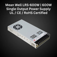 LRS-600 600W24V Single Output Switching Power Supply – 110-277V Input, UL/CE/RoHS Certified, 86–92% Efficiency, Multi-Voltage Output, Compact 41mm Low-Profile, Industrial Grade, 3-Year Warranty