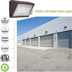 120W LED Wall Pack Light, 15,600 Lumens, 5700K Daylight, IP65 Waterproof, Optional Photocell, DLC Listed, 100–277V Commercial Outdoor Fixture, Replaces 400W MH – 5 Year Warranty