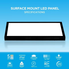 1x2 FT Black LED Flat Panel Light Surface Mount, 20W/30W/40W 2500-5000LM 5CCT 3000K-6500K Selectable, Triac Dimmable Ceiling Light Fixtures, Flush Mount for Kitchen Garage, Office, Home, White 2-Pack