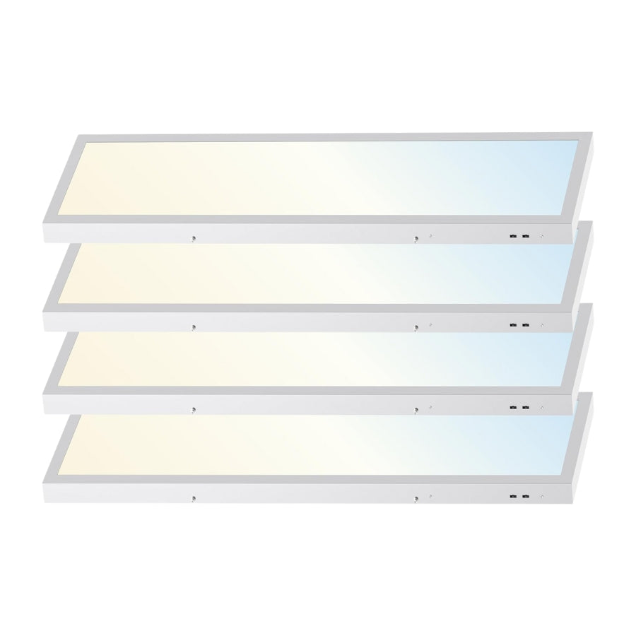 1x4FT Led Flat Panel Light Surface Mount Ceiling Light, 5CCT 3000K/3500K/4000K/5000K/6500K 120V TRIAC Dimmable, 30W/40W/50W 6250Lumens, Flush Mount or Drop Ceiling for Office Kitchen Garage