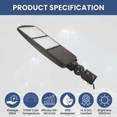 300W LED Shoebox Area Light, 5700K Daylight, 39,000 Lumens, IP65 Waterproof Outdoor Fixture, UL & DLC Listed – 5 Year Warranty