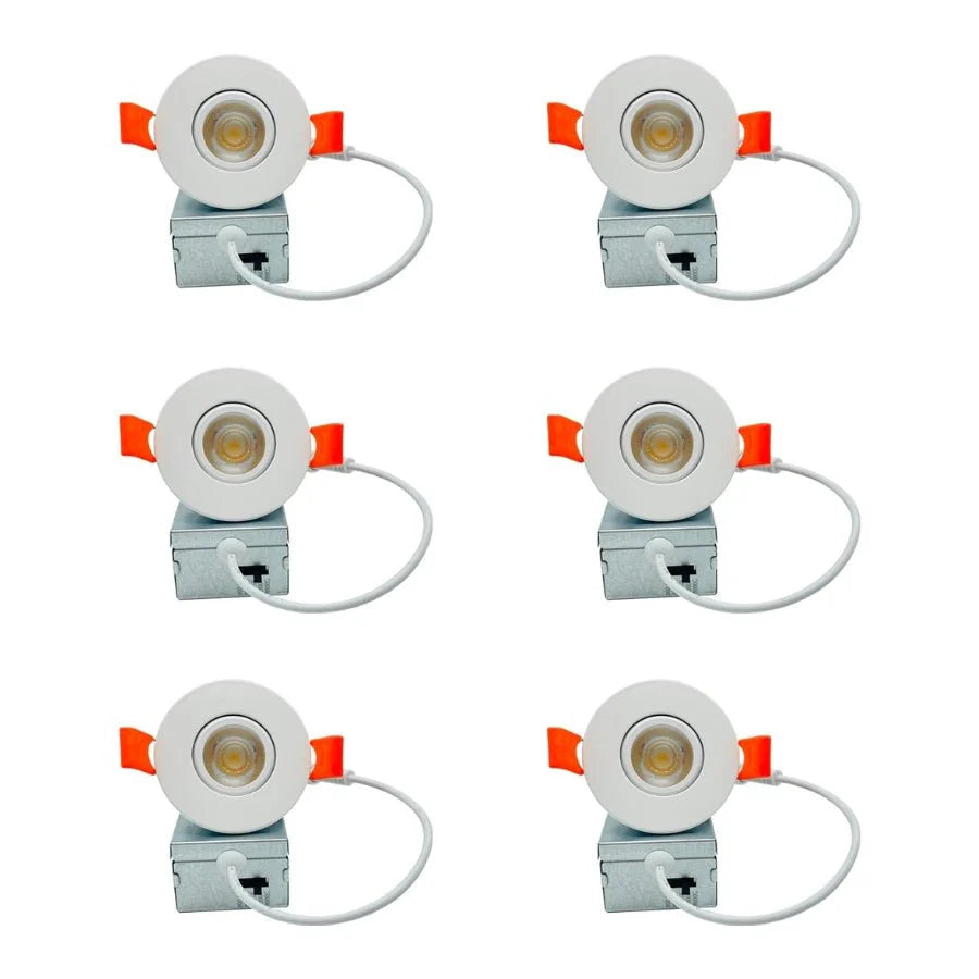 Set of six white LED light fixtures with orange accents on a white background at fliptoled