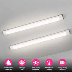 4FT LED Batten Light, Ultra-Slim Ceiling Surface Mounted Tube Light, 40W, 5000K Neutral White, 3600 Lumens, IP20, LED Ceiling Lamp for Office, Shop, Garage, Home, ver.2