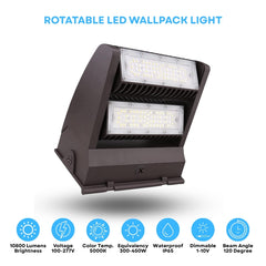 120W LED Wall Pack Light with Rotatable Head, 5000K Daylight, 16,200 Lumens, IP65 Waterproof Outdoor Security Fixture, UL Listed, Replaces 500W MH/HPS