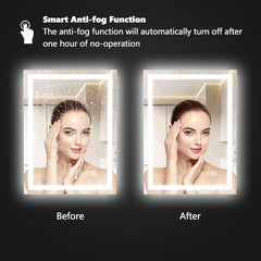 LED Bathroom Mirror Lights 36x30 Inch Front & Backlit Lights Vanity Mirror, Wall Mounted Anti-Fog Dimmable LED Makeup Mirror, IP54 3K-6K Warm/Natural/Daylight, Tempered Glass (Horizontal/Vertical) UL