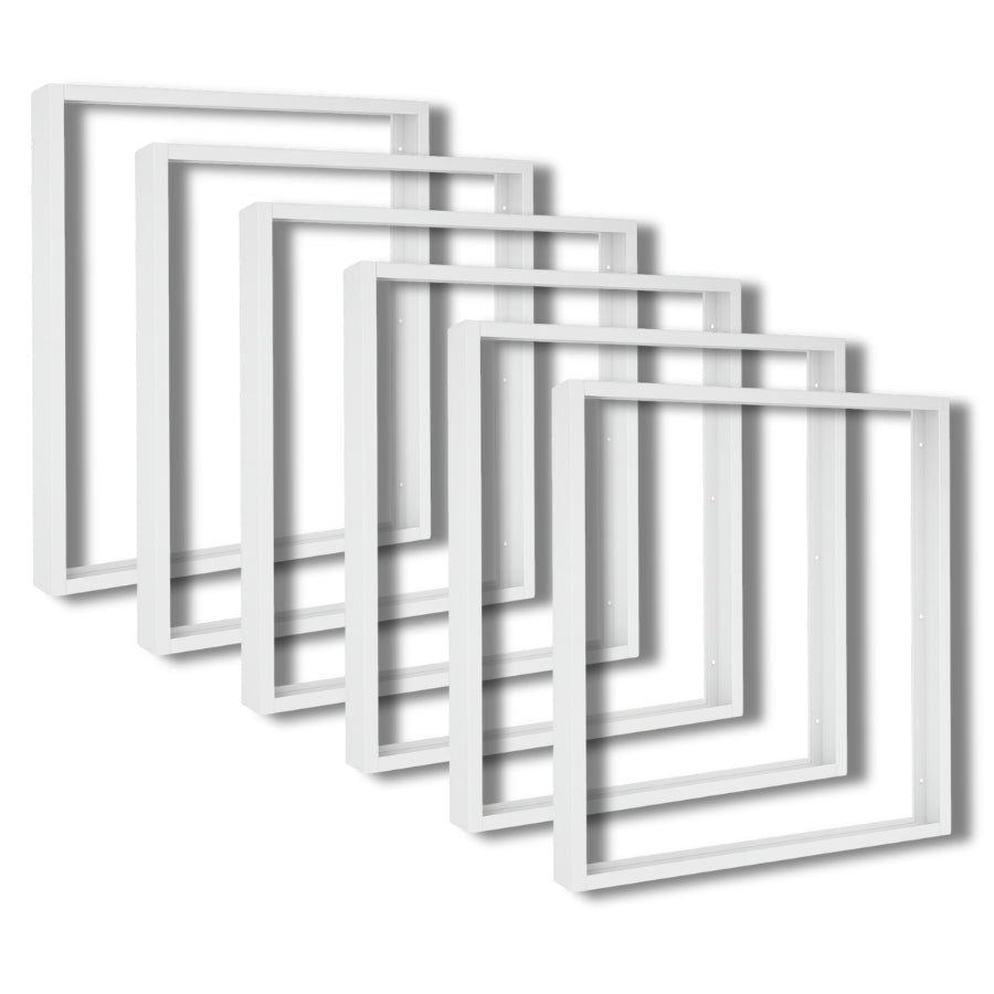 Set of white picture frames on a white background