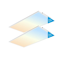Two LED flat panels with color temperature labels on a white background