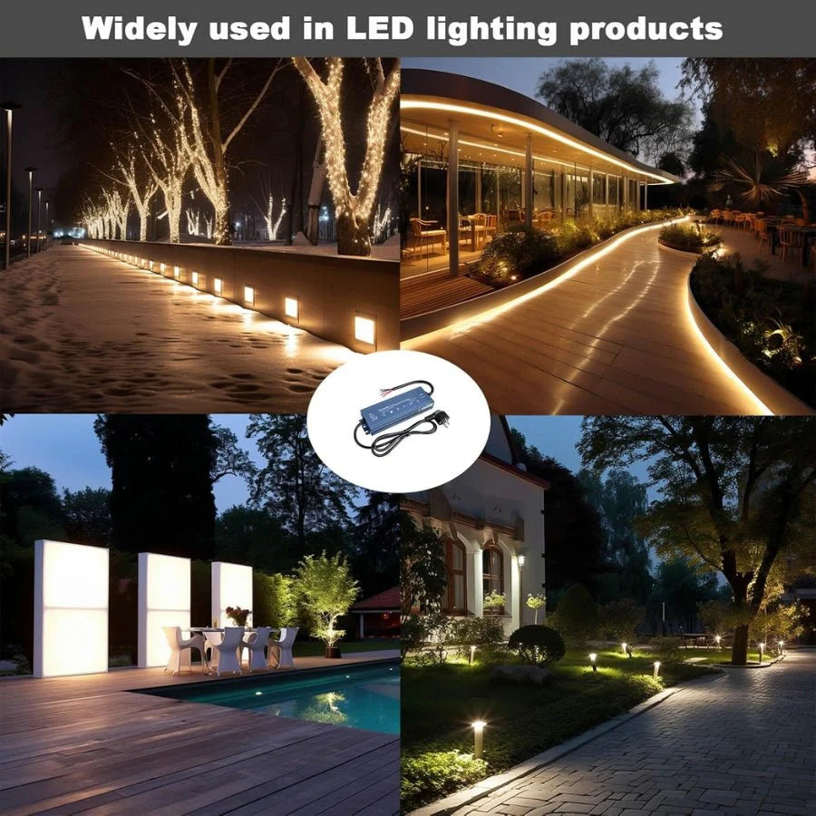 24V LED Driver 300W Waterproof IP67 Outdoor Power Supply – Transformer Adapter AC100V-130V to DC24V 12.5A, 3 Pin Plug for LED Strips, Signage, Landscape Lights