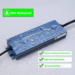 24V LED Driver 300W Waterproof IP67 Outdoor Power Supply – Transformer Adapter AC100V-130V to DC24V 12.5A, 3 Pin Plug for LED Strips, Signage, Landscape Lights