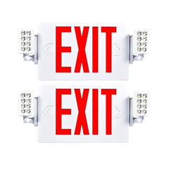 Double Sided LED Emergency EXIT Sign Combo, Two LED Lights, Backup Battery, US Standard Red Letter Emergency Exit Lighting, Commercial Grade, 120-277V, Fire Resistant (UL 94V-0) 2 Pack
