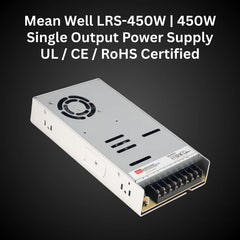 LRS-450 450W24V Single Output Switching Power Supply – 110-277AC Input, UL/CE/RoHS Certified, 87–92% Efficiency, 12V/24V Output, Compact 35mm Low-Profile, Industrial Grade, 3-Year Warranty