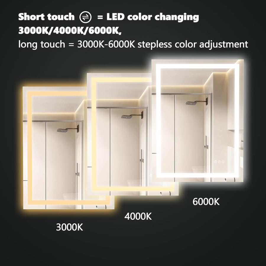 LED Bathroom Mirror Light 72x32 Inch Front & Backlit Lights Vanity Mirror, Wall Mounted Anti-Fog Dimmable LED Makeup Mirror, IP54 3K-6K Warm/Natural/Daylight, Tempered Glass (Horizontal/Vertical) UL