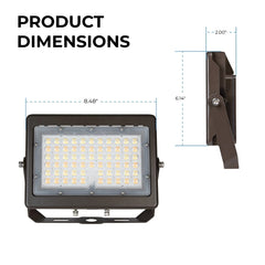 50W Max LED Flood Light with Yoke Mount — Selectable Wattage 30W/40W/50W & 3CCT (3000K–5000K), 7,250 Lumens, Photocell Included, 0-10V Dimmable, IP65 Waterproof, 250W MH Equivalent, UL/DLC Premium, 50,000 Hrs, 5-Year Warranty