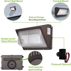 120W LED Wall Pack Light, 15,600 Lumens, 5700K Daylight, IP65 Waterproof, Optional Photocell, DLC Listed, 100–277V Commercial Outdoor Fixture, Replaces 400W MH – 5 Year Warranty