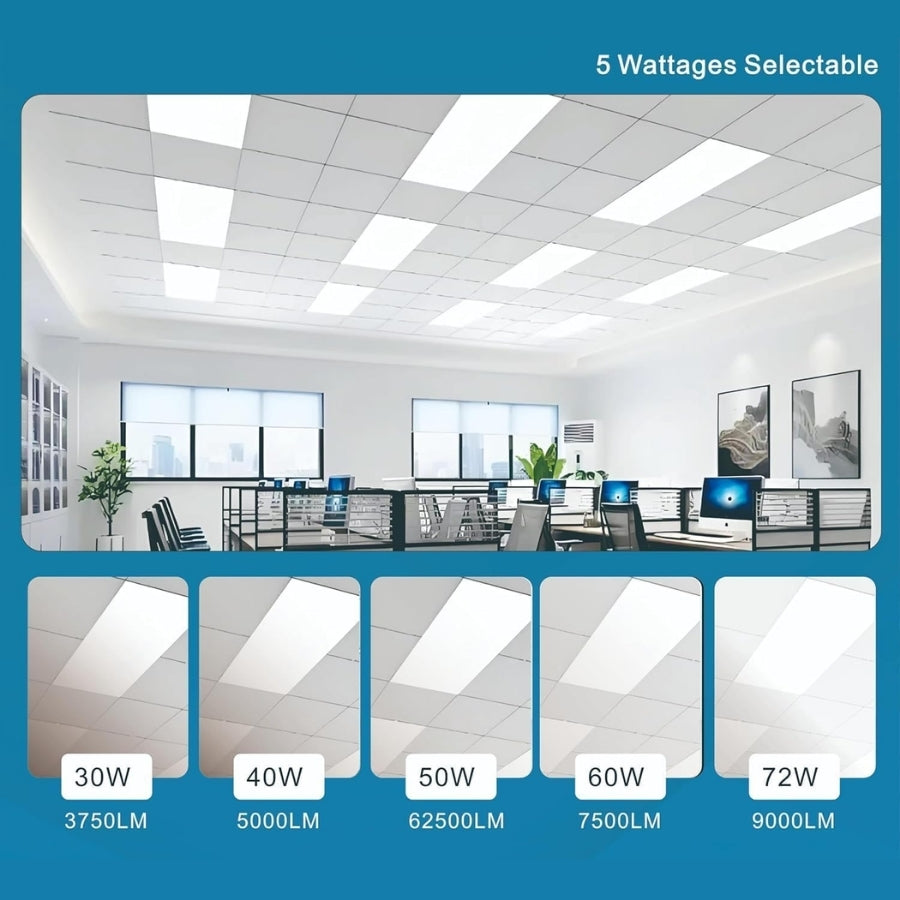 2x4 FT LED Light Flat Panel, 40-72W, 5 CCT 3K | 3.5k | 4K | 5K | 6.5K, Dimmable Recessed Drop Ceiling Lights, 3750/5000/6250/7500/9000 Lumen, Lay in Fixture for Commercial 120-277V, UL DLC (4 Pack)