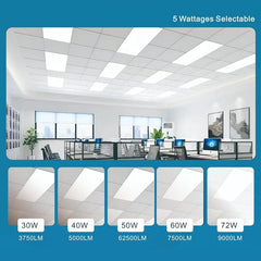 2x4 FT LED Light Flat Panel, 40-72W, 5 CCT 3K | 3.5k | 4K | 5K | 6.5K, Dimmable Recessed Drop Ceiling Lights, 3750/5000/6250/7500/9000 Lumen, Lay in Fixture for Commercial 120-277V, UL DLC (4 Pack)