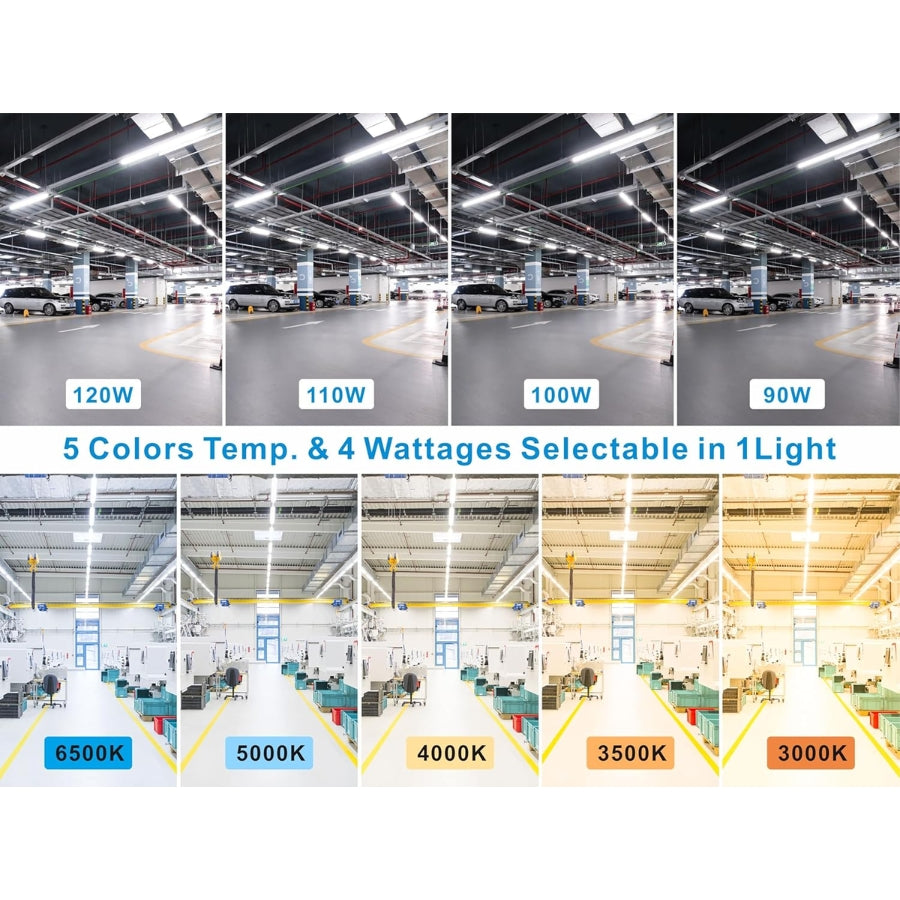 8FT LED Vapor Tight Light Fixtures 120W/110W/100W/90W Adjustable, 3K/3.5K/4K/5K/6.5K 5CCT Selectable, Dimmable IP65 Vapor Proof Lighting for Shop Light for Parking Carport Car Wash,ETL Listed 2 Pack