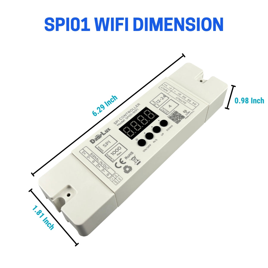 LED Strip Light Controller SPI01-WIFI – 12–24V DC, 4-Channel RGB IC, 2.4GHz RF & Tuya Smart App, Easy Smartphone & Voice Control, Wide Temp -20°C to +80°C