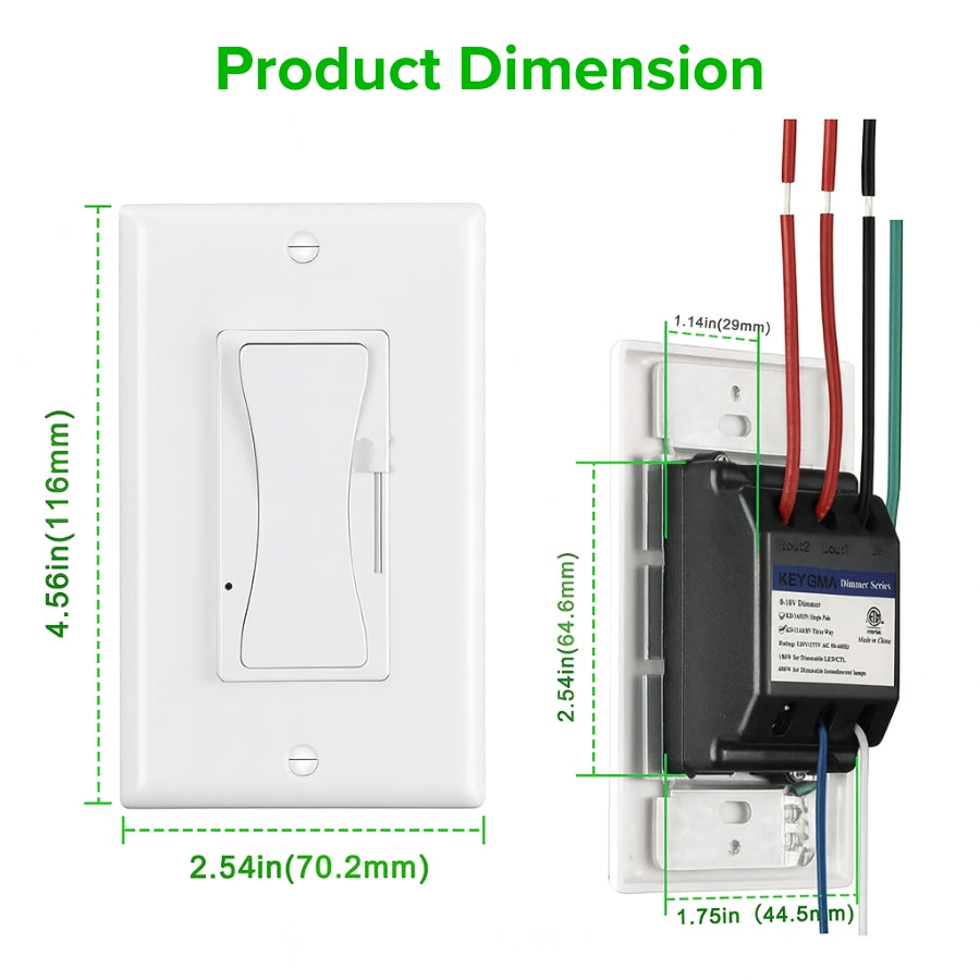 0-10V LED Dimmer Switch, Low Voltage Dimmer for Dimmable LED Lights, CFL, Halogen & Incandescent Bulbs, Single-Pole or 3-Way, No Neutral Required, 5%-100% Smooth Dimming, ETL Listed, Wallplate Included (White, 1 Pack)