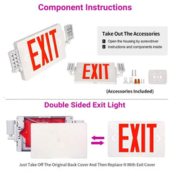 8 Pack Double Sided LED Emergency EXIT Sign Combo, Two LED Lights, Backup Battery, US Standard Red Letter Emergency Exit Lighting, Commercial Grade, 120-277V, Fire Resistant (UL 94V-0)