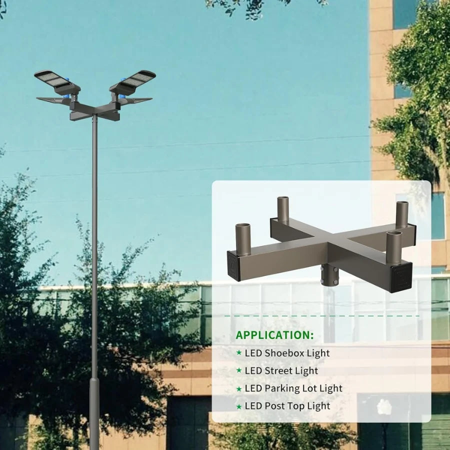 90° Bullhorn Tenon Adapter with 4 Arms, Mounting Bracket for Round Pole, Fits 4 LED Shoebox or Parking Lot Lights, Bronze Finish