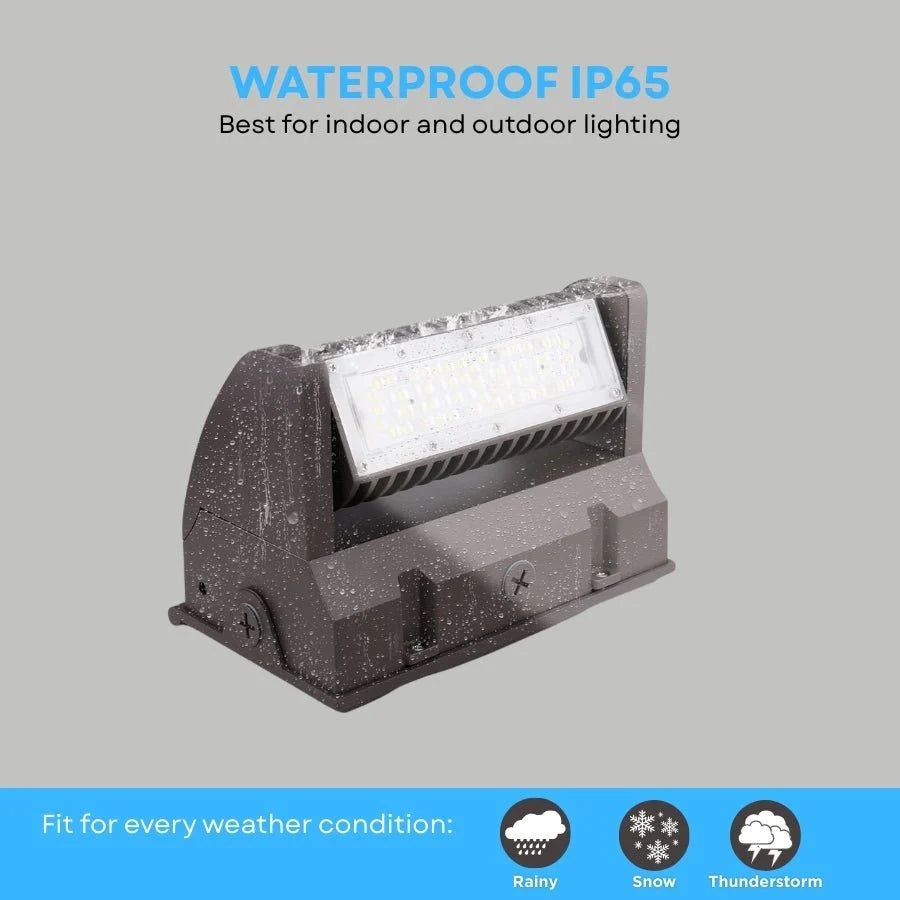 60W LED Wall Pack Light with Rotatable Head, 5000K Daylight, 16,200 Lumens, IP65 Waterproof Outdoor Security Fixture, UL Listed, Replaces 500W MH/HPS