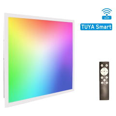 2x2 FT LED RGBW 5000K Multicolor Flat Panel Light Remote & App Controlled 40W 4400lm Color Changing LED Panel Light Smart Wi-Fi Drop Ceiling Light with Alexa/Google Assistant
