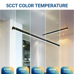 8FT Linear LED Light Fixture, 80W 9600lm, CCT Selectable, 120-277V, Black Housing, Suspended or Surface Mount, Energy-Efficient LED Strip Lighting for Commercial & Residential Use