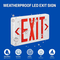 Wet Location Red Exterior Weatherproof Outdoor LED Exit Sign with 90 Minutes Battery Backup AC 120V/277V UL Listed