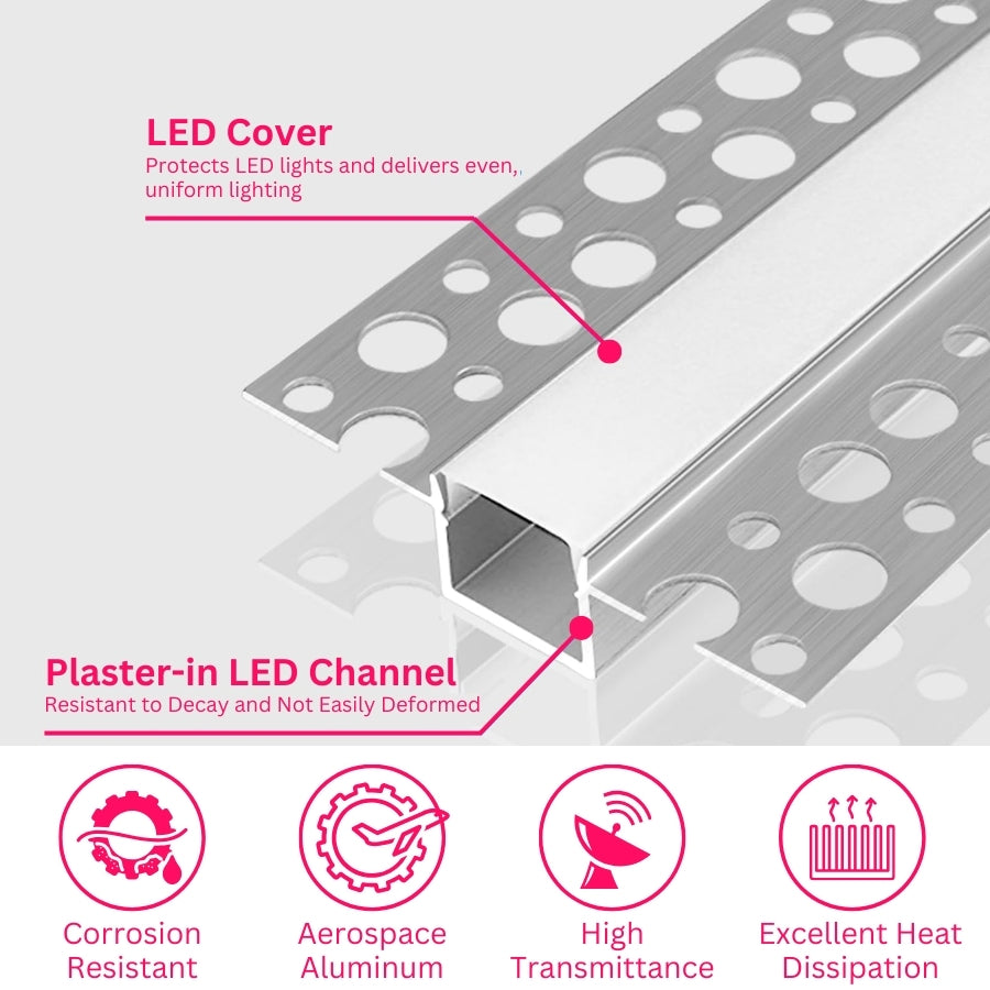 6.6FT/2M, LED Aluminum Channel with Milky Diffuser, Trimless Recessed Drywall Aluminum Channel Diffuser Profile for Strip Light on Wall and Ceiling