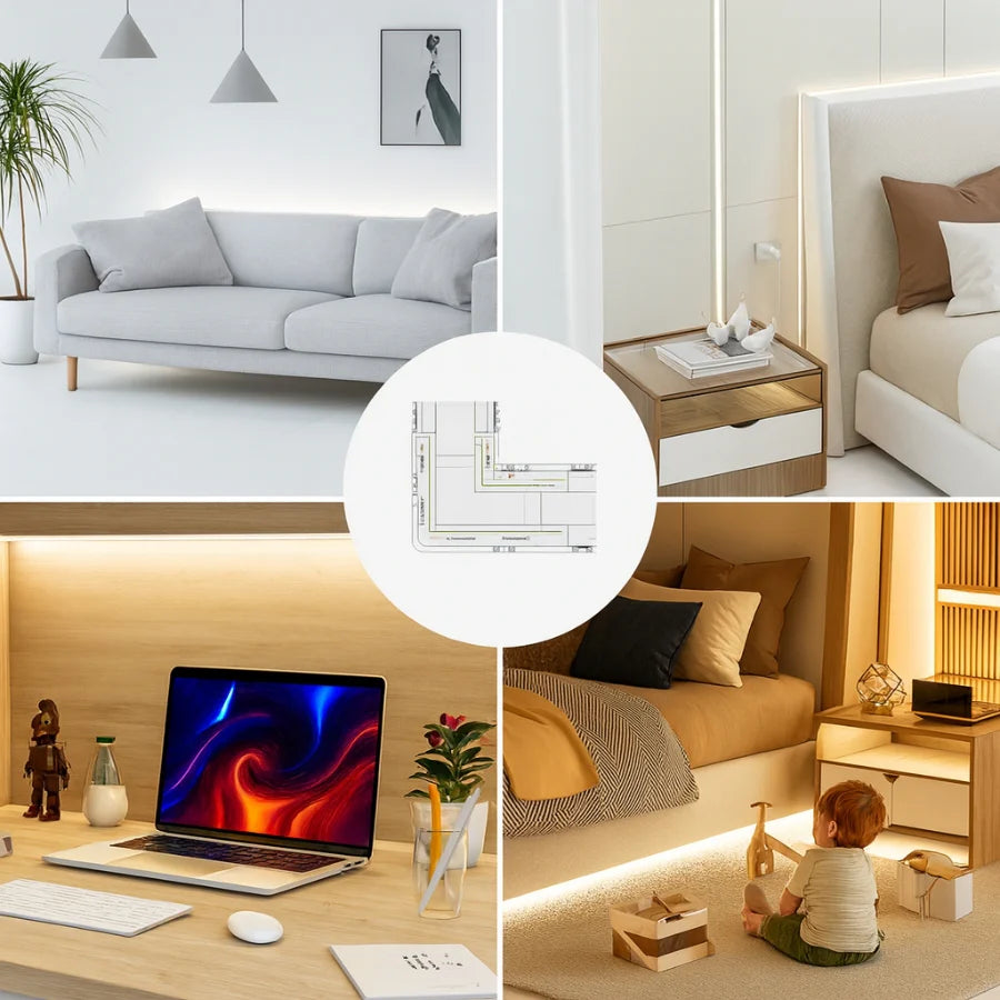 8mm COB Connector 8pcs L-Shaped/Corner Connector,Unwired Clips Solderless Adapter Terminal Extension Connection,2pcs Transparent Gapless Connectors for 2-Pin COB LED Strip Lights,NOT for 10mm