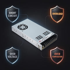LRS-600 600W24V Single Output Switching Power Supply – 110-277V Input, UL/CE/RoHS Certified, 86–92% Efficiency, Multi-Voltage Output, Compact 41mm Low-Profile, Industrial Grade, 3-Year Warranty