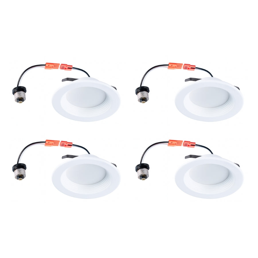 Four white recessed ceiling lights with wiring on a white background at fliptoled