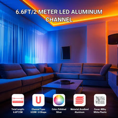 20Pack 6.6FT/2M LED Channel Aluminum U Shape Silver LED Strip Diffuser Channel with Milky White Cover Easy Installation U1SW WW 2M