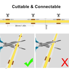 12V COB LED Strip Light Natural White 4000K CRI 90+ 16.4ft/5M Dotless 480LED/M Cuttable Flexible 4000lm IP20 Indoor Use LED Tape Light for Cabinet Home DIY Lighting Projects