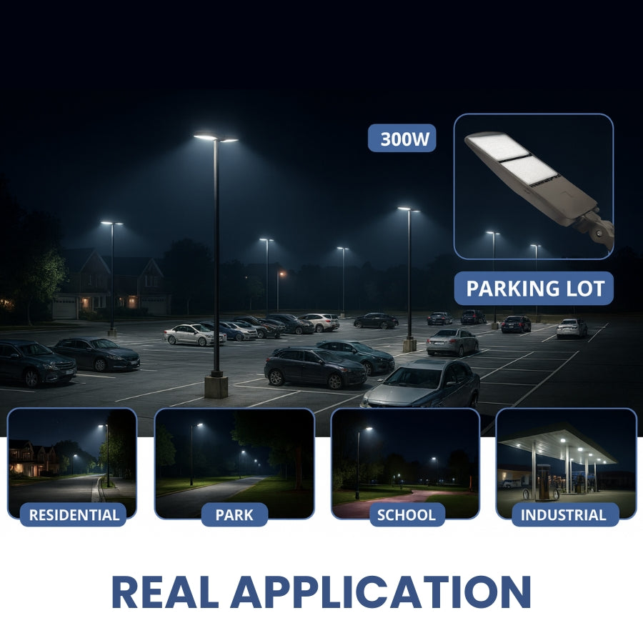 300W LED Shoebox Area Light, 5700K Daylight, 39,000 Lumens, IP65 Waterproof Outdoor Fixture, UL & DLC Listed – 5 Year Warranty