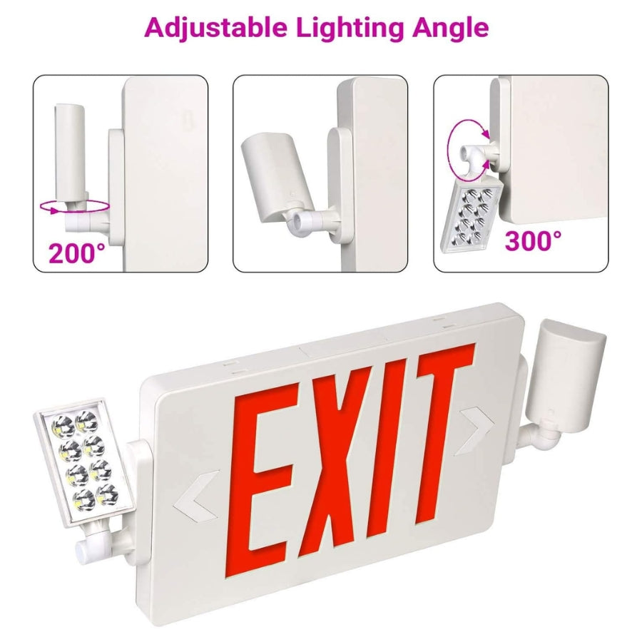 8 Pack Double Sided LED Emergency EXIT Sign Combo, Two LED Lights, Backup Battery, US Standard Red Letter Emergency Exit Lighting, Commercial Grade, 120-277V, Fire Resistant (UL 94V-0)