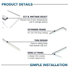 2x4 FT Edge-Lit Frame and T-grid LED Panel Lights,5CCT Selectable 3000K-6500K, 5200/6500/7800LM,40W/50W/60W Switch, Grid Drop Ceiling Lights,0-10V Dimmable,Damp Rated,100-277V,ETL Listed DLC Premium