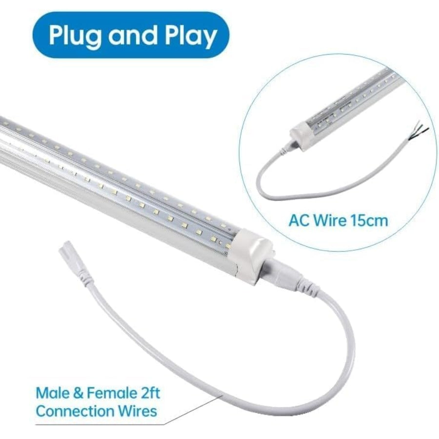 LED Shop Light, 45W 5850LM 6500K, 4FT V Shaped Integrated Fixture, T8 Tube Light, Cool White, Clear Cover, Higher Brightness, LED Shop Lights for Garage Warehouse Workshop 6 Pack