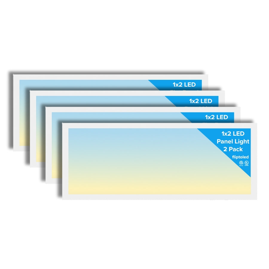 Packaging of LED panel lights with gradient design on a white background