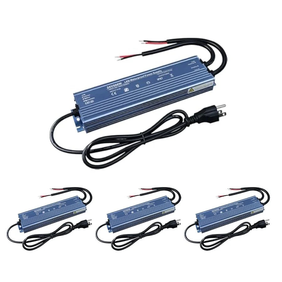 24V LED Driver 300W Waterproof IP67 Outdoor Power Supply – Transformer Adapter AC100V-130V to DC24V 12.5A, 3 Pin Plug for LED Strips, Signage, Landscape Lights