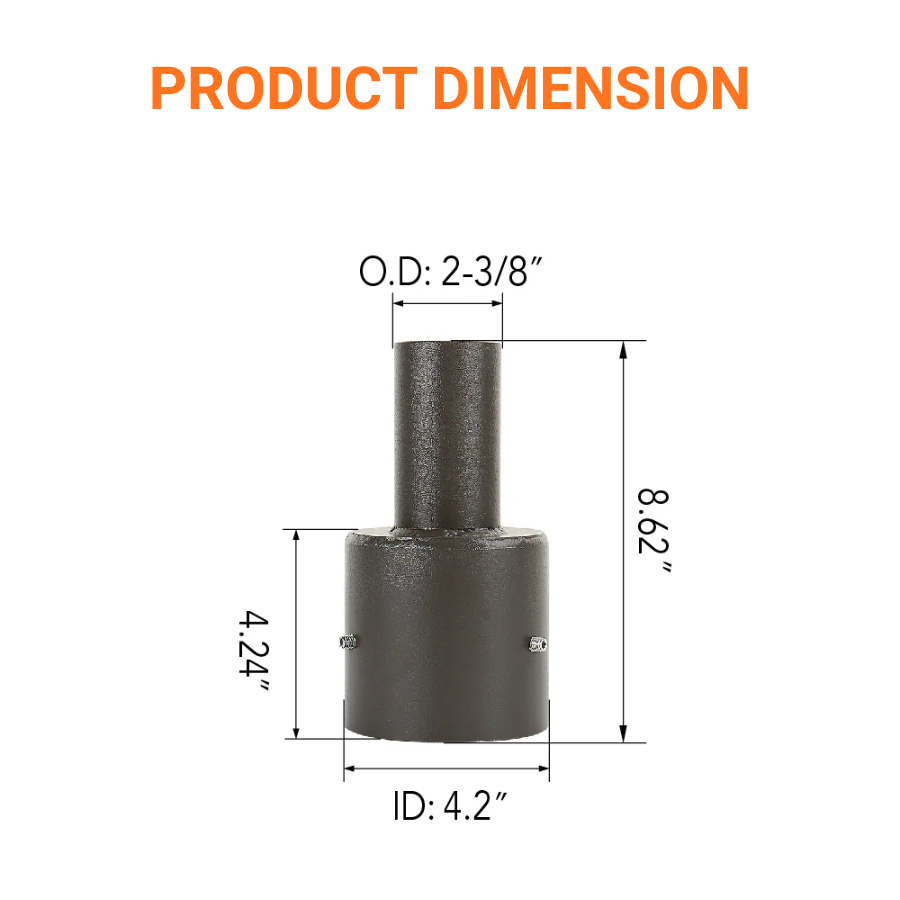 Product dimension diagram with measurements on a white background