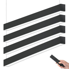 4ft Modern black pendant light fixture with remote control on a white background