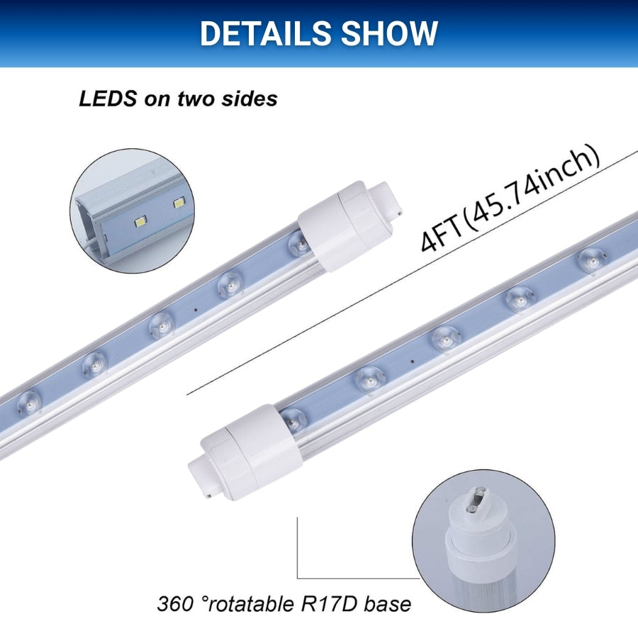 4ft led shop lights with specifications on a white background at fliptoled.com
