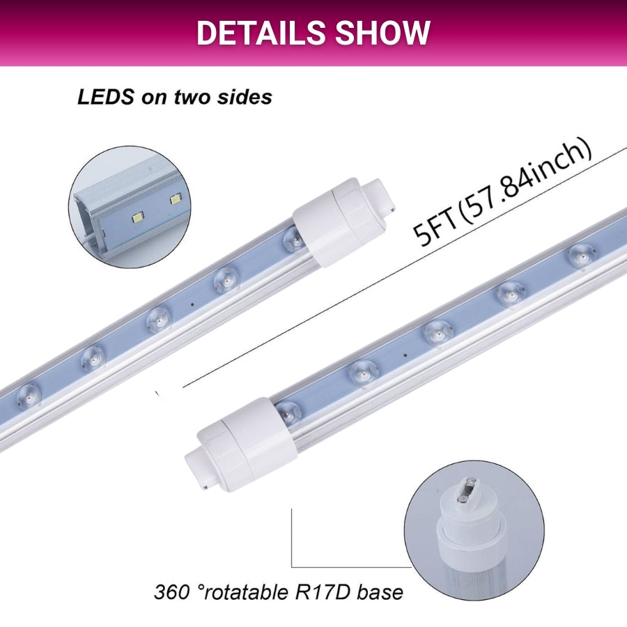  5FT Double Sided LED Tube Light with specifications on a white background