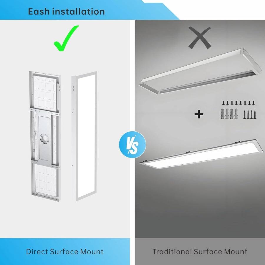 1x4FT Led Flat Panel Light Surface Mount Ceiling Light, 5CCT 3000K/3500K/4000K/5000K/6500K 120V TRIAC Dimmable, 30W/40W/50W 6250Lumens, Flush Mount or Drop Ceiling for Office Kitchen Garage