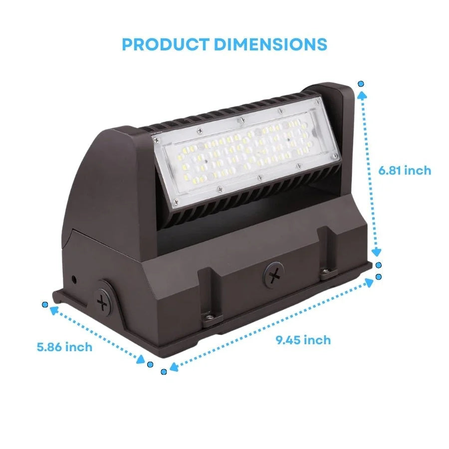 60W LED Wall Pack Light with Rotatable Head, 5000K Daylight, 16,200 Lumens, IP65 Waterproof Outdoor Security Fixture, UL Listed, Replaces 500W MH/HPS